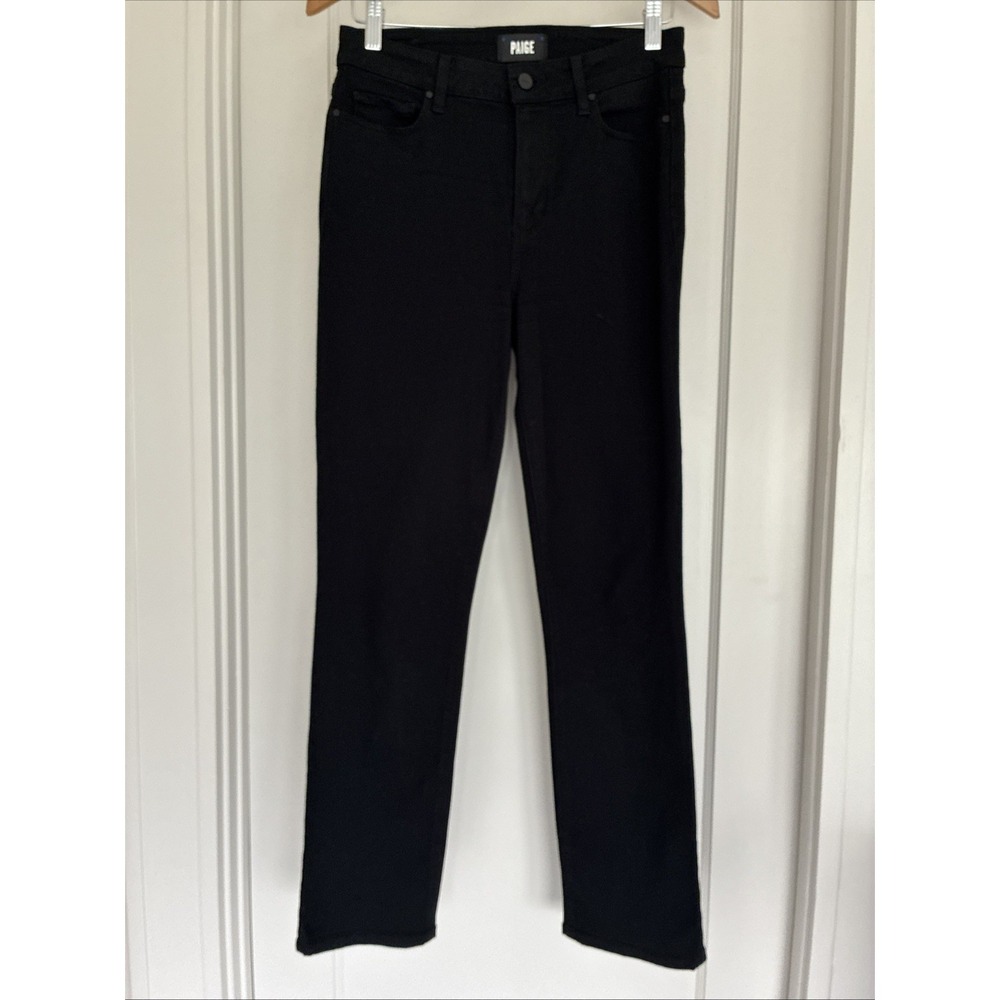 PAIGE Women's 28 Slim Fit Straight Black Dark Wash Denim Jeans High Rise Stretch